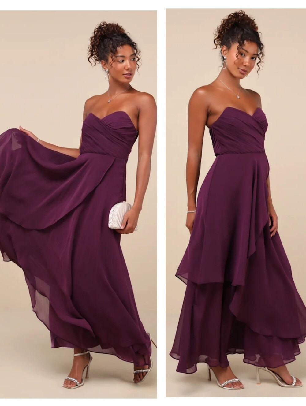 Lulus Revered Elegance Purple Pleated Strapless Maxi Dress Medium